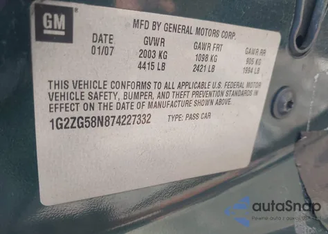 2007 Pontiac G6 z USA, uszkodzony, nr VIN 1G2ZG58N874227332